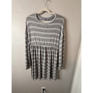 Egs California Gray White Striped Long Sleeve Mini Dress Womens Large